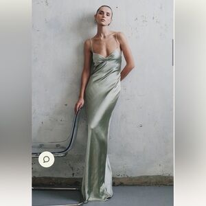 Meshki Sage Satin Maxi Dress